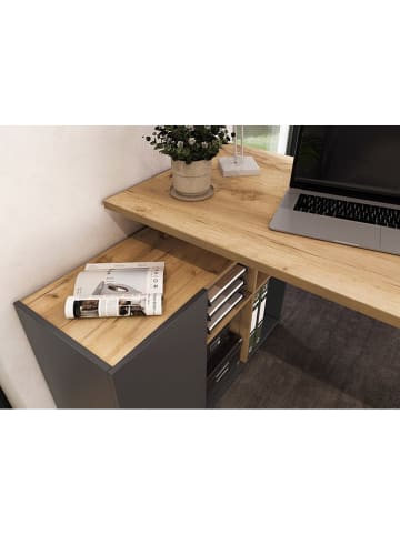 Germania Bureau "Adrano" lichtbruin/zwart - (B)120 x (H)74 x (D)90 cm