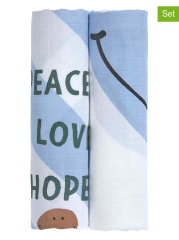 Lässig 2er-Set Mulltücher in Hellblau/ Weiß - (L)120 x (B)120 cm - (L)120 x (B)120 cm