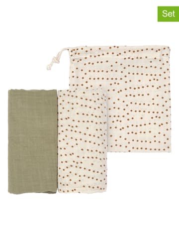 Lässig 2er-Set Mulltücher in Khaki/ Creme - (L)80 x (B)80 cm