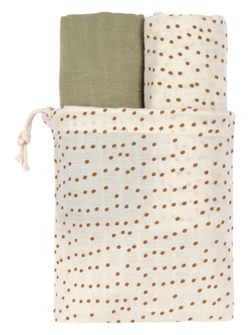 Lässig 2er-Set Mulltücher in Khaki/ Creme - (L)80 x (B)80 cm