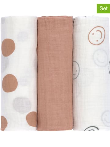Lässig 3er-Set Mulltücher "Tiny Smile" in Weiß/ Hellbraun - (L)85 x (B)85 cm