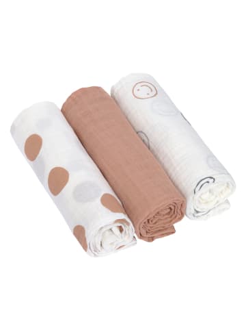 Lässig 3er-Set Mulltücher "Tiny Smile" in Weiß/ Hellbraun - (L)85 x (B)85 cm