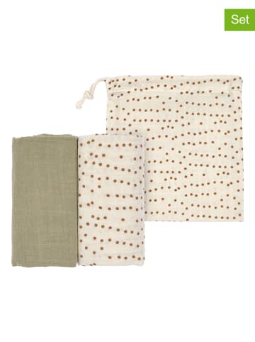 Lässig 2er-Set Mulltücher in Creme/ Grün - (L)60 x (B)60 cm
