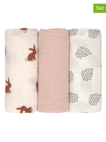 Lässig 3er-Set Mulltücher "Little Forest Rabbit" in Creme/ Rosa - (L)60 x (B)60 cm