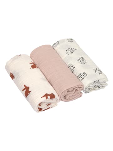 Lässig 3er-Set Mulltücher "Little Forest Rabbit" in Creme/ Rosa - (L)60 x (B)60 cm