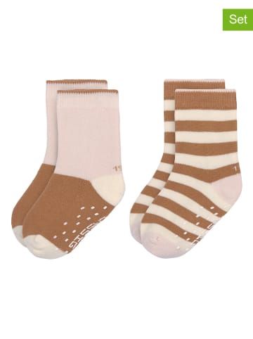 Lässig 2er-Set: ABS-Socken in Rosa/ Beige/ Hellbraun