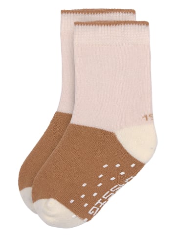 Lässig 2er-Set: ABS-Socken in Rosa/ Beige/ Hellbraun