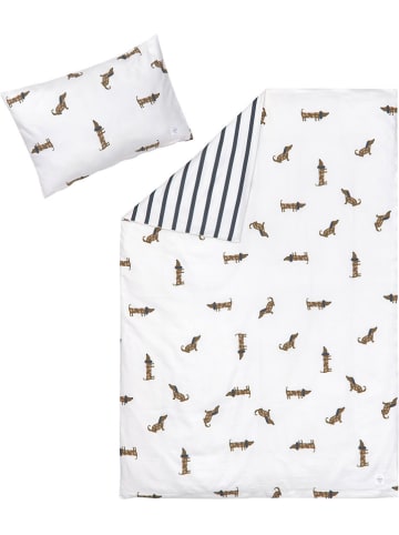 Lässig Bettwäsche-Set in Weiß/ Braun/ Dunkelblau