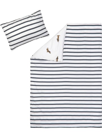 Lässig Bettwäsche-Set in Weiß/ Braun/ Dunkelblau