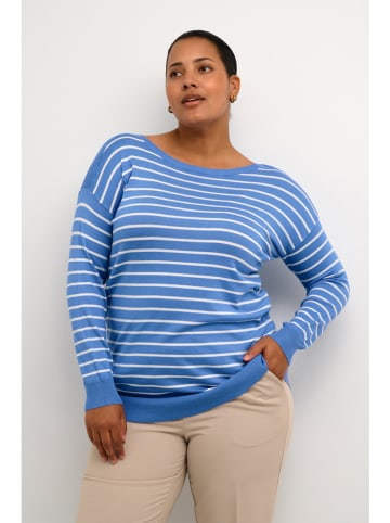 KAFFE curve Pullover in Blau/ Weiß