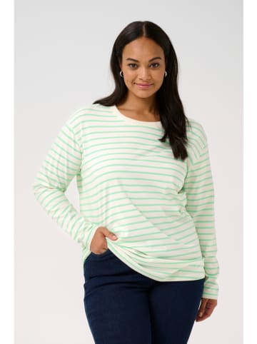 KAFFE curve Koszulka w kolorze zielono-kremowym