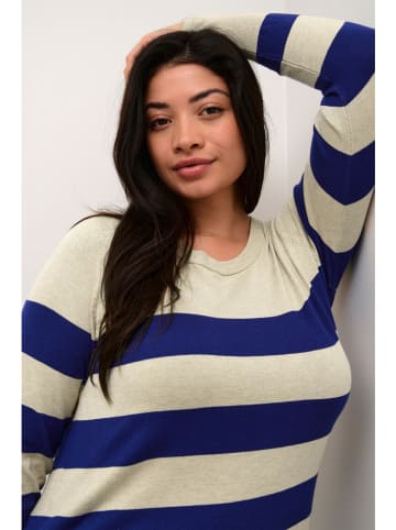 KAFFE curve Sweter w kolorze kremowo-granatowym