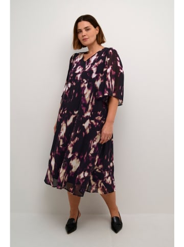 KAFFE curve Kleid in Pflaume/ Weiß