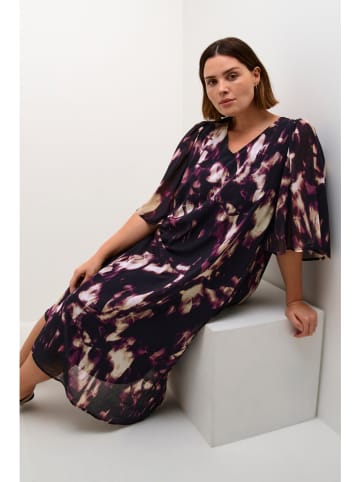 KAFFE curve Kleid in Pflaume/ Weiß