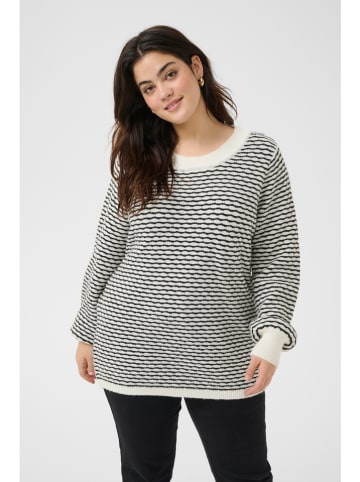 KAFFE curve Pullover in Weiß/ Schwarz