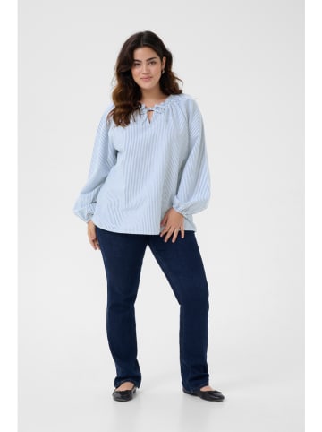 KAFFE curve Bluse in Hellblau/ Weiß