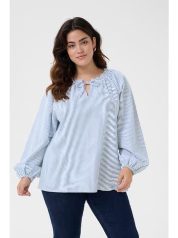 KAFFE curve Bluse in Hellblau/ Weiß