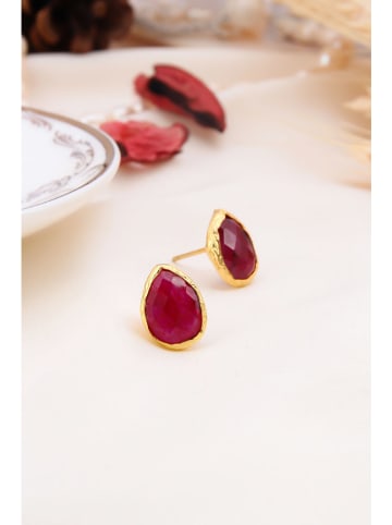 Pierres delicates Pozłacane kolczyki-wkrętki z rubinami