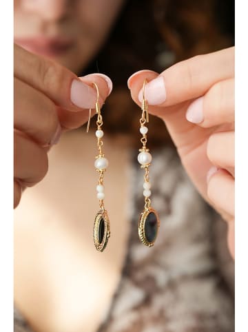 Pierres delicates Parel-oorhangers met edelstenen wit