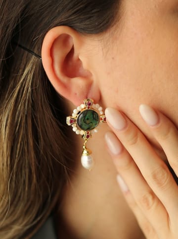 Pierres delicates Vergulde oorstekers met parels en edelstenen
