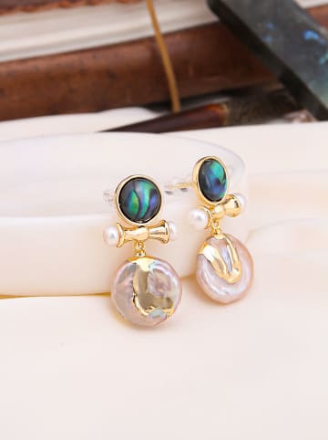 Pierres delicates Pozłacane kolczyki-wkrętki z perłami i masą perłową