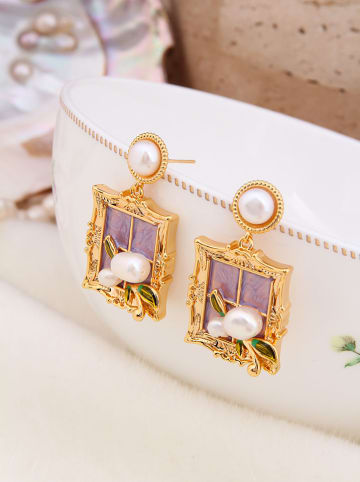 Pierres delicates Pozłacane kolczyki-wkrętki z perłami