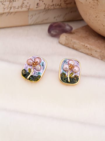 Pierres delicates Pozłacane kolczyki-wkrętki z perłami