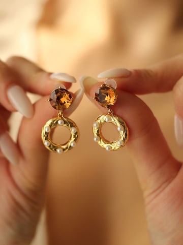 Pierres delicates Vergulde oorstekers met parels en edelstenen