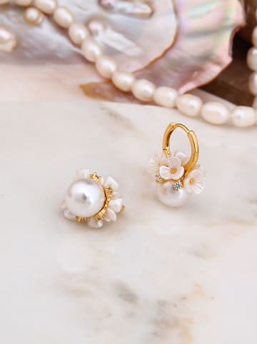 Pierres delicates Vergulde creolen met parels en edelstenen