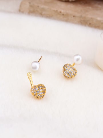 Pierres delicates Vergulde oorstekers met parels en edelstenen