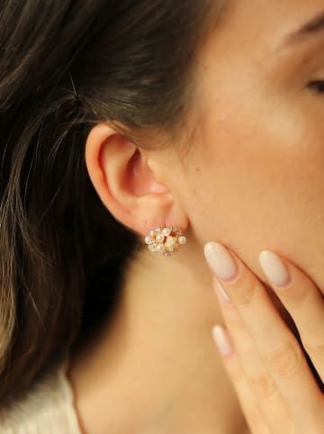 Pierres delicates Vergulde oorstekers met parels en edelstenen