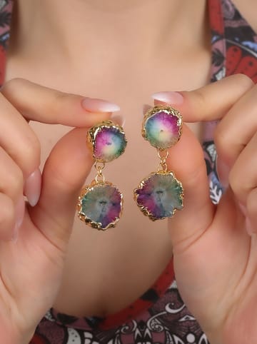 Pierres delicates Pozłacane kolczyki-wkrętki z kwarcem