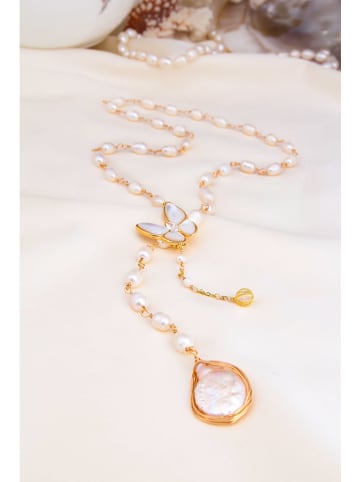 Pierres delicates Perlen-Halskette in Weiß mit Anhänger - (L)50 cm