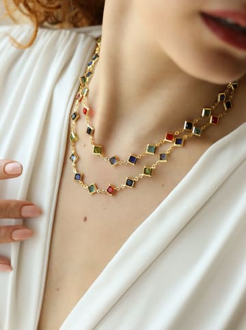 L'Atelier de Gaia Vergulde ketting met kristallen - (L)45 cm