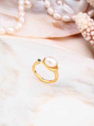 Pierres delicates Pozłacany pierścionek z perłą i cyrkoniami