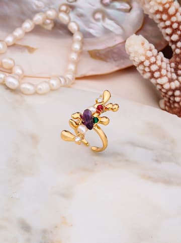 Pierres delicates Pozłacany pierścionek z perłą i cyrkoniami