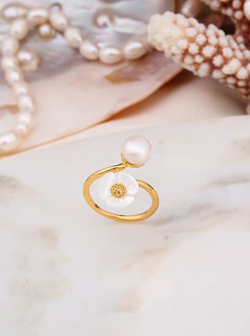 Pierres delicates Pozłacany pierścionek z perłą