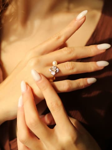 Pierres delicates Vergulde ring met parel en edelstenen