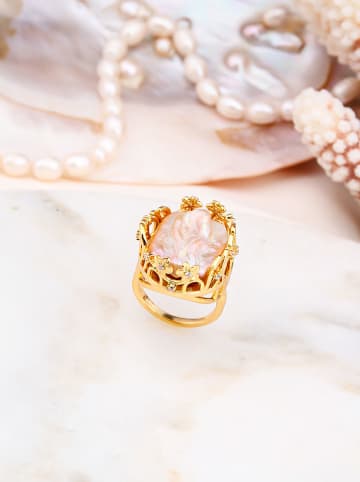 Pierres delicates Pozłacany pierścionek z masą perłową i cyrkoniami