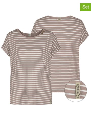 Sublevel Koszulki (2 szt.) w kolorze biało-szarobrązowym