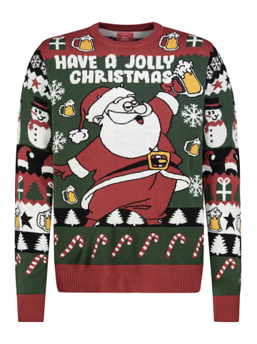 Sublevel Pullover in Dunkelgrün/ Rot