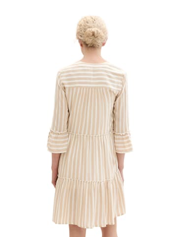 Tom Tailor Kleid in Beige/ Weiß