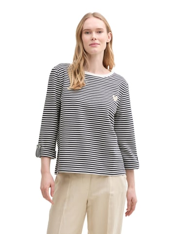 Tom Tailor Longsleeve in Dunkelblau/ Weiß
