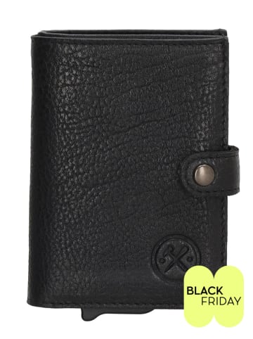 HIDE & STITCHES Leder-Geldbörse in Schwarz - (B)7,2 x (H)10 x (T)1,5 cm
