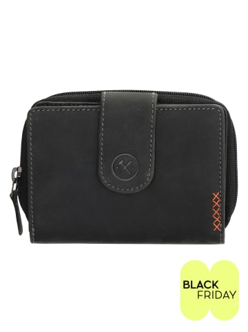 HIDE & STITCHES Leder-Geldbörse in Schwarz - (B)12,5 x (H)9 x (T)3,5 cm