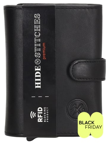 HIDE & STITCHES Skórzany portfel w kolorze czarnym - 7,5 x 10 x 2 cm