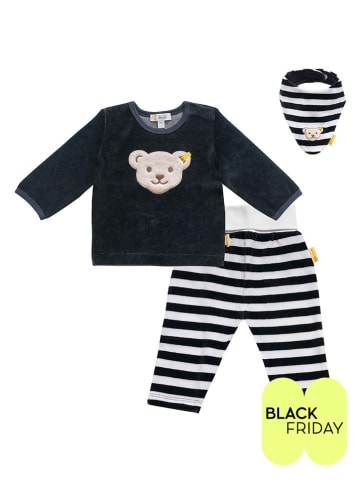 Steiff 3-delige outfit donkerblauw/wit