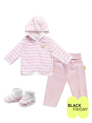 Steiff 3tlg. Outfit in Rosa/ Weiß