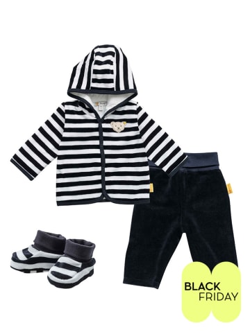 Steiff 3-delige outfit donkerblauw/wit