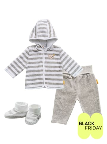 Steiff 3tlg. Outfit in Grau/ Weiß